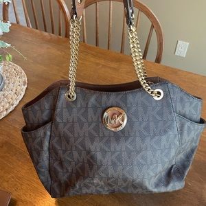 Michael Kors brown/tan logo shoulder bag